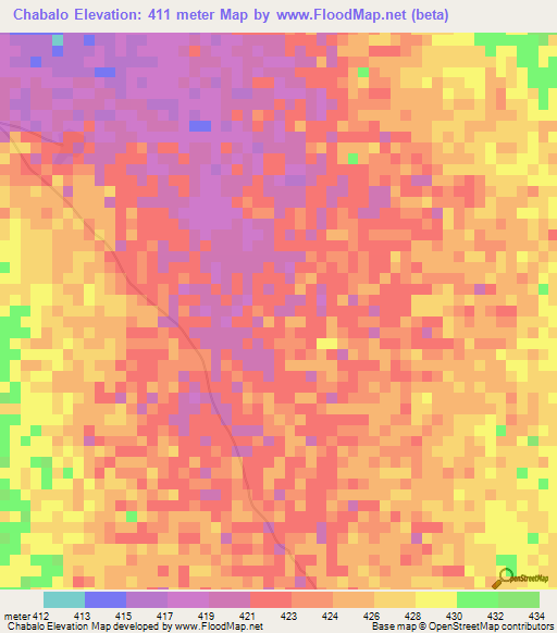 Chabalo,Chad Elevation Map
