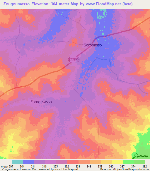 Zougoumasso,Mali Elevation Map