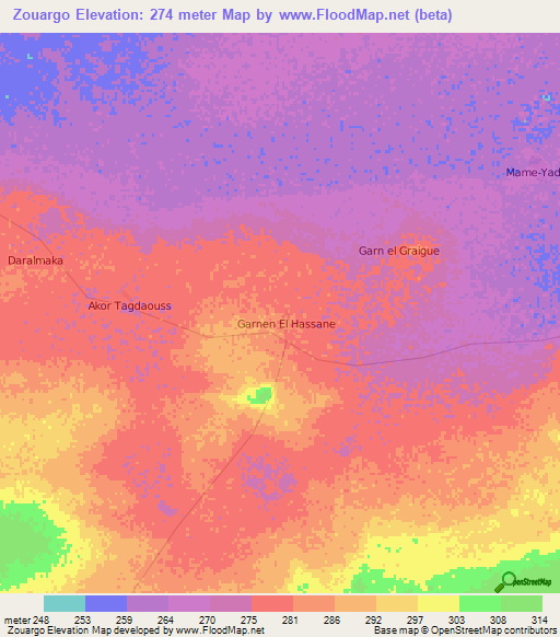 Zouargo,Mali Elevation Map