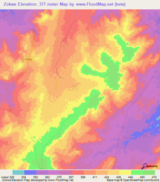 Zokwe,Mali Elevation Map