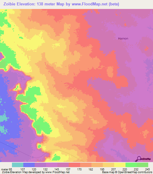 Zoibie,Mali Elevation Map