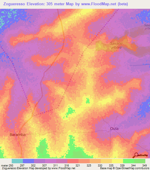 Zogueresso,Mali Elevation Map
