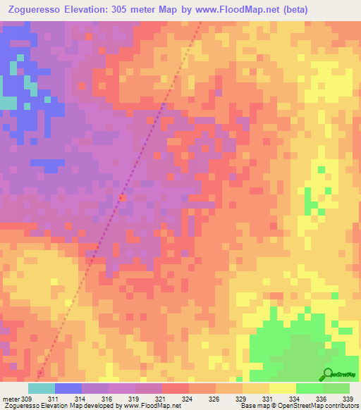 Zogueresso,Mali Elevation Map