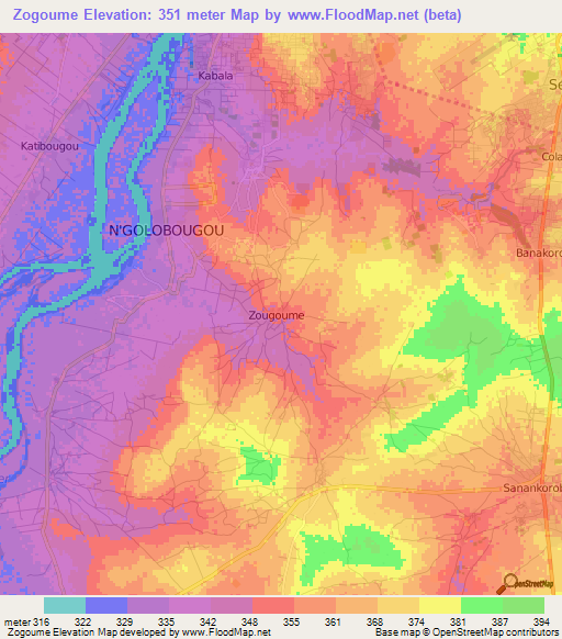 Zogoume,Mali Elevation Map