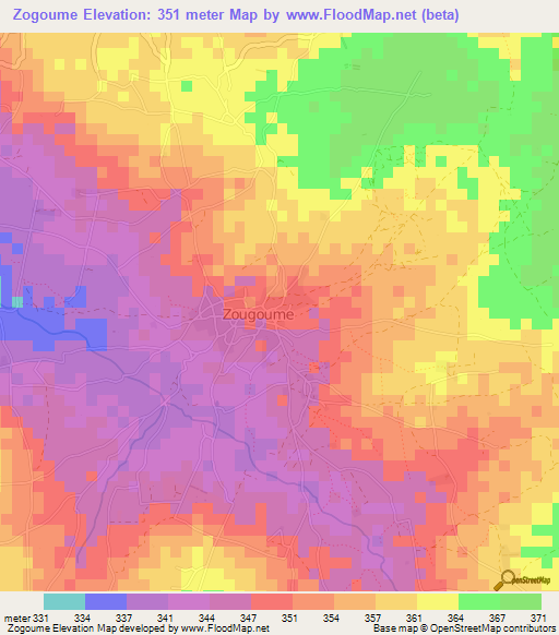 Zogoume,Mali Elevation Map
