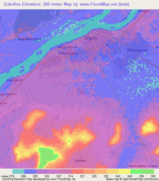 Zokofina,Mali Elevation Map