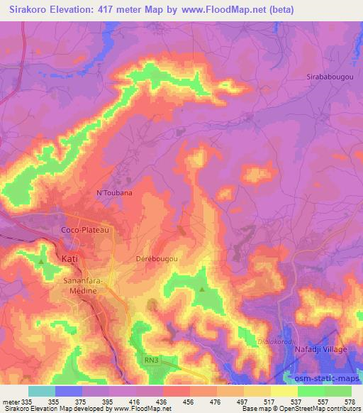 Sirakoro,Mali Elevation Map