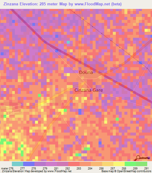 Zinzana,Mali Elevation Map