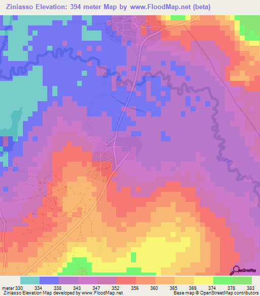 Ziniasso,Mali Elevation Map