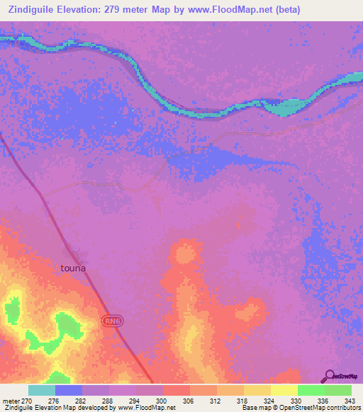 Zindiguile,Mali Elevation Map