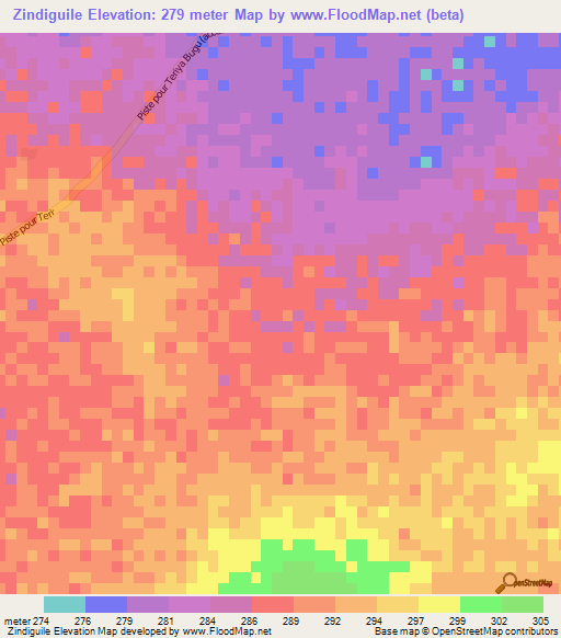 Zindiguile,Mali Elevation Map