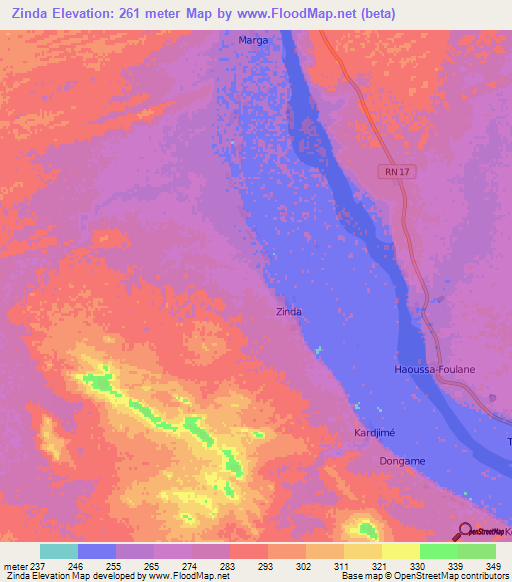 Zinda,Mali Elevation Map