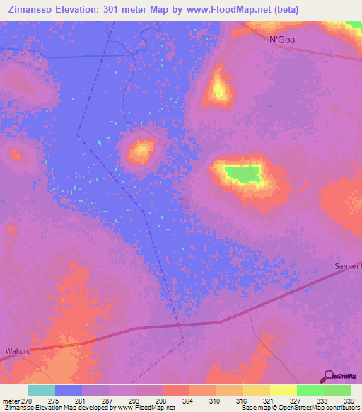 Zimansso,Mali Elevation Map