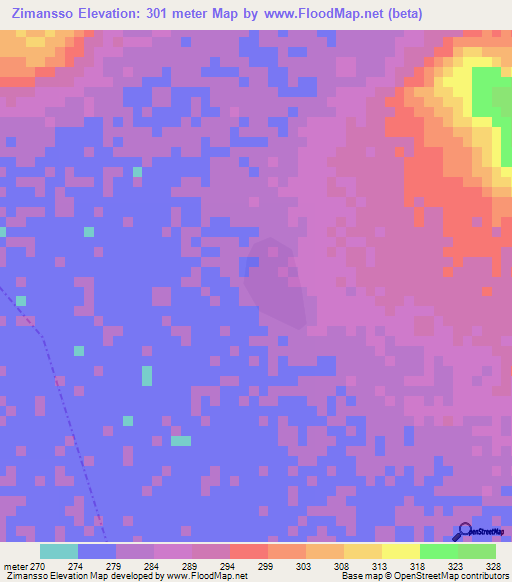 Zimansso,Mali Elevation Map