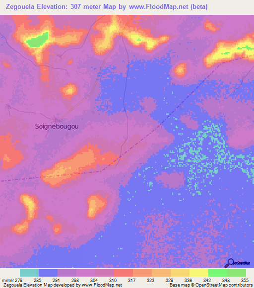 Zegouela,Mali Elevation Map