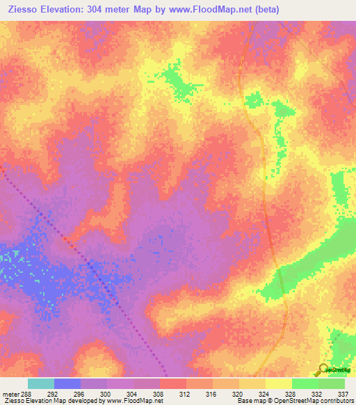 Ziesso,Mali Elevation Map