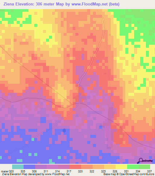 Ziena,Mali Elevation Map