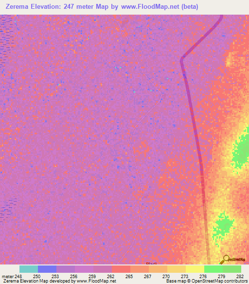 Zerema,Mali Elevation Map