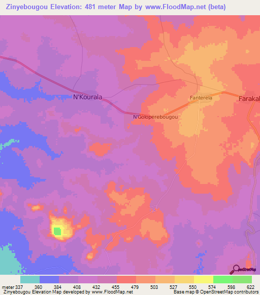 Zinyebougou,Mali Elevation Map