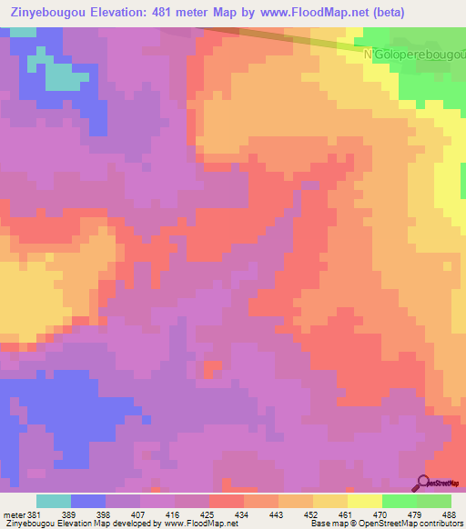 Zinyebougou,Mali Elevation Map