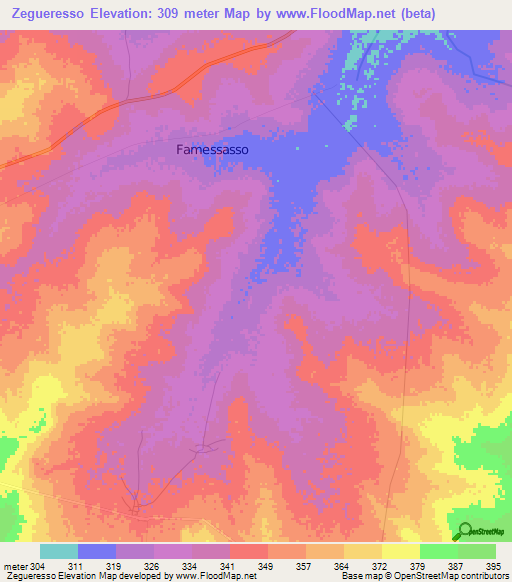 Zegueresso,Mali Elevation Map