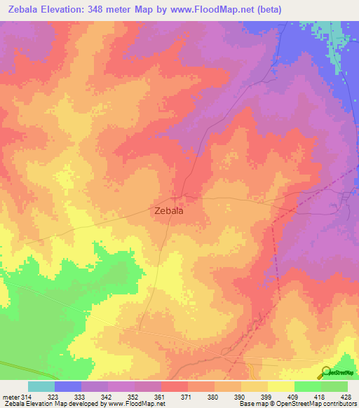 Zebala,Mali Elevation Map
