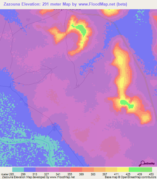 Zazouna,Mali Elevation Map