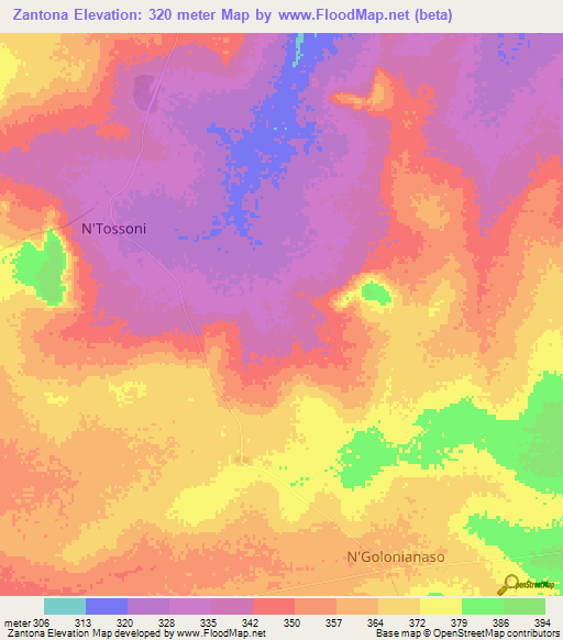 Zantona,Mali Elevation Map