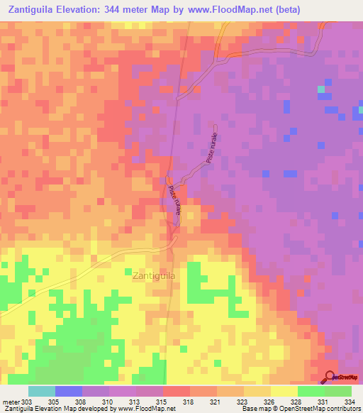 Zantiguila,Mali Elevation Map
