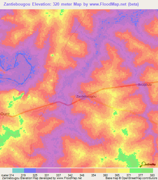 Zantiebougou,Mali Elevation Map