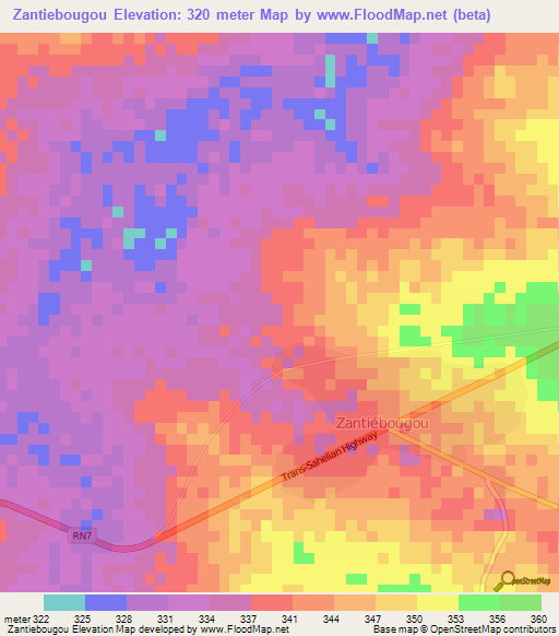 Zantiebougou,Mali Elevation Map