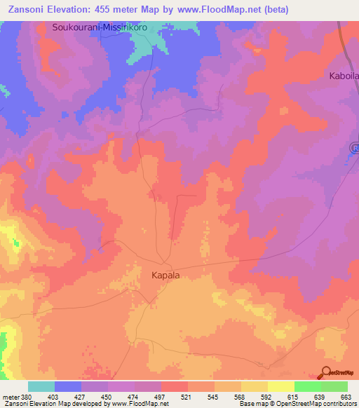 Zansoni,Mali Elevation Map