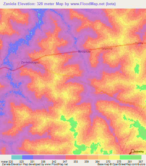 Zaniela,Mali Elevation Map