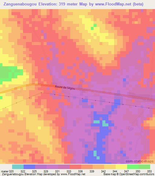 Zanguenabougou,Mali Elevation Map