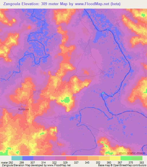 Zangoula,Mali Elevation Map