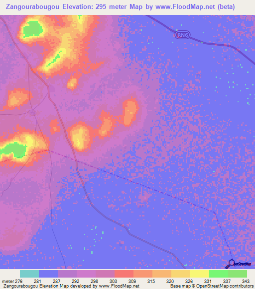 Zangourabougou,Mali Elevation Map