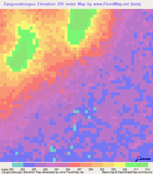 Zangourabougou,Mali Elevation Map