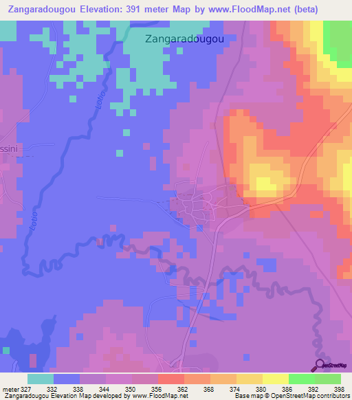 Zangaradougou,Mali Elevation Map