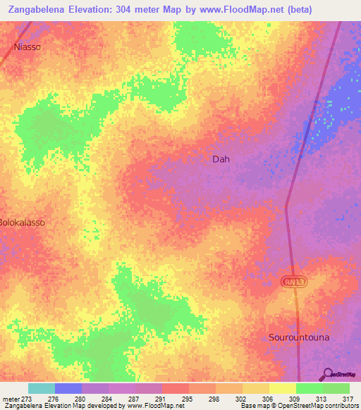 Zangabelena,Mali Elevation Map