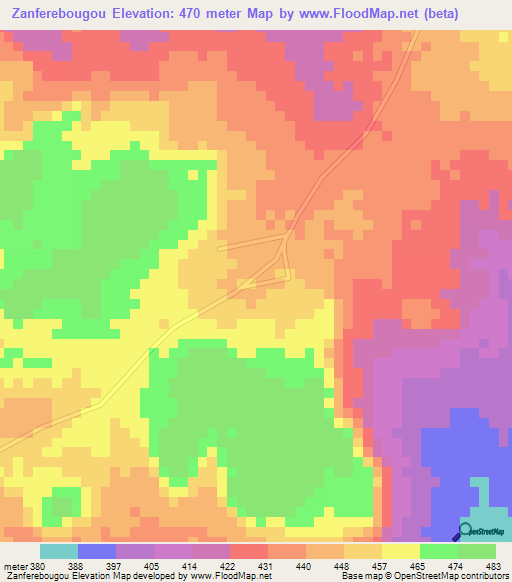 Zanferebougou,Mali Elevation Map