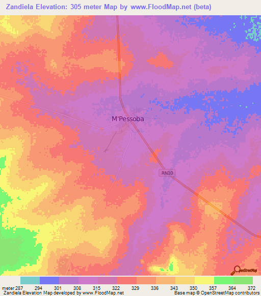 Zandiela,Mali Elevation Map