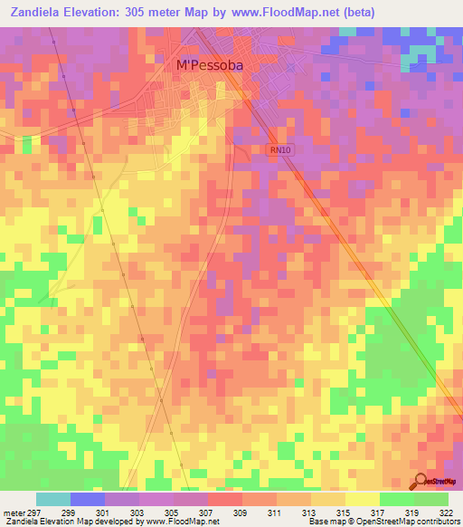 Zandiela,Mali Elevation Map