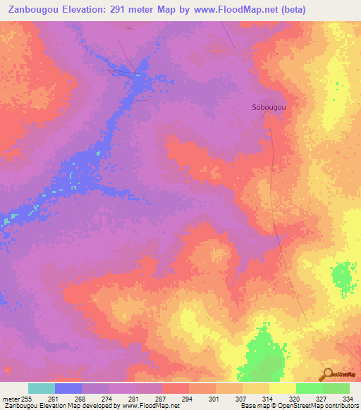 Zanbougou,Mali Elevation Map