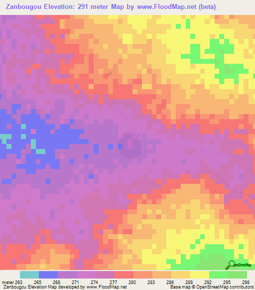Zanbougou,Mali Elevation Map