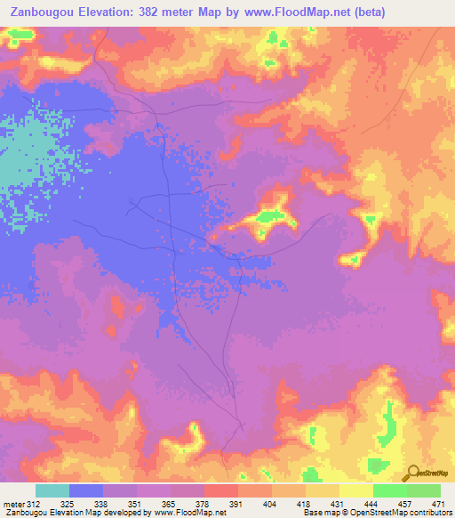 Zanbougou,Mali Elevation Map