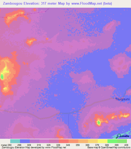 Zambougou,Mali Elevation Map
