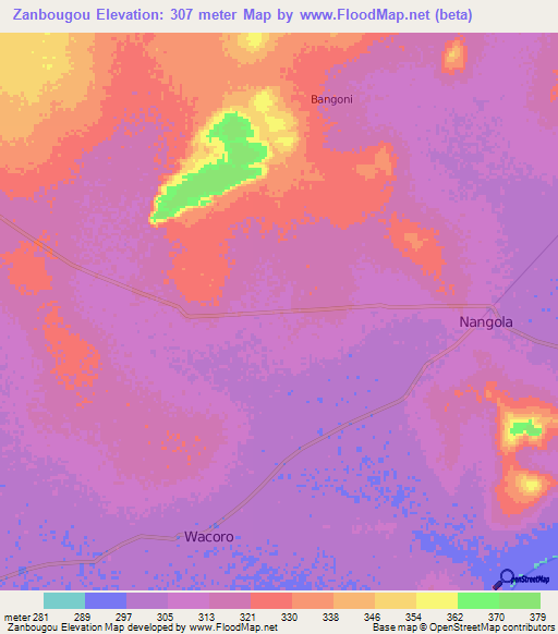 Zanbougou,Mali Elevation Map