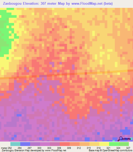 Zanbougou,Mali Elevation Map