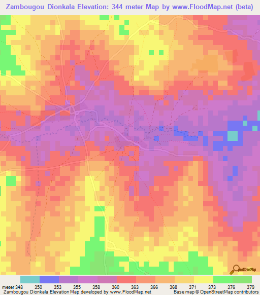 Zambougou Dionkala,Mali Elevation Map