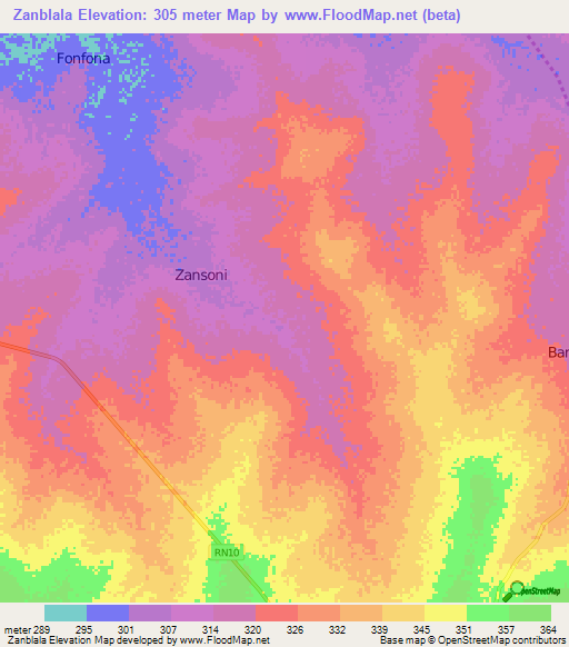 Zanblala,Mali Elevation Map
